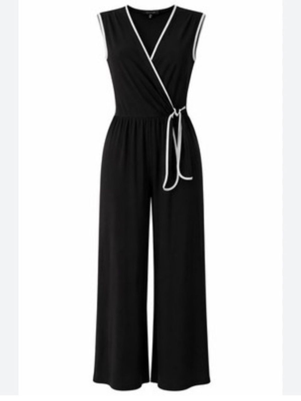Tahari Sleeveless Black Wrap Jumpsuit with Contrast Trim Sz 1X